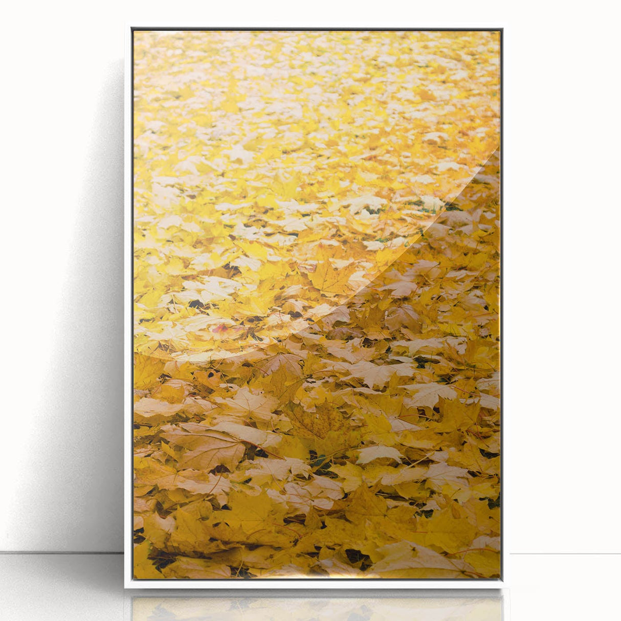 Art Deco poster of a stylized fall scene in warm orange and brown tones, framed acrylic, ideal for nursery wall art.