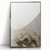 Mid-century modernist art depicting a summer scene with vibrant colors on a silver-framed acrylic print.