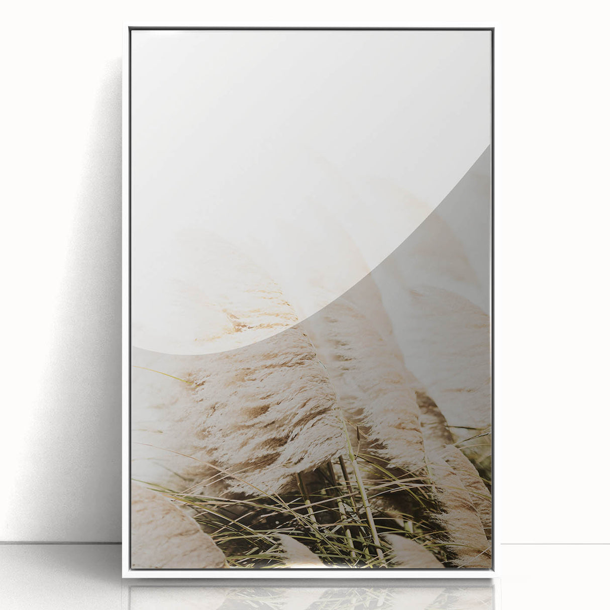 Art deco poster of a summer scene in pastel shades, framed in white acrylic, ideal for nursery wall art.