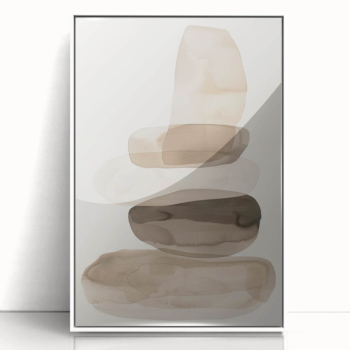 Stacked Stone Wall Art – Minimalist Beige Dining Room Print