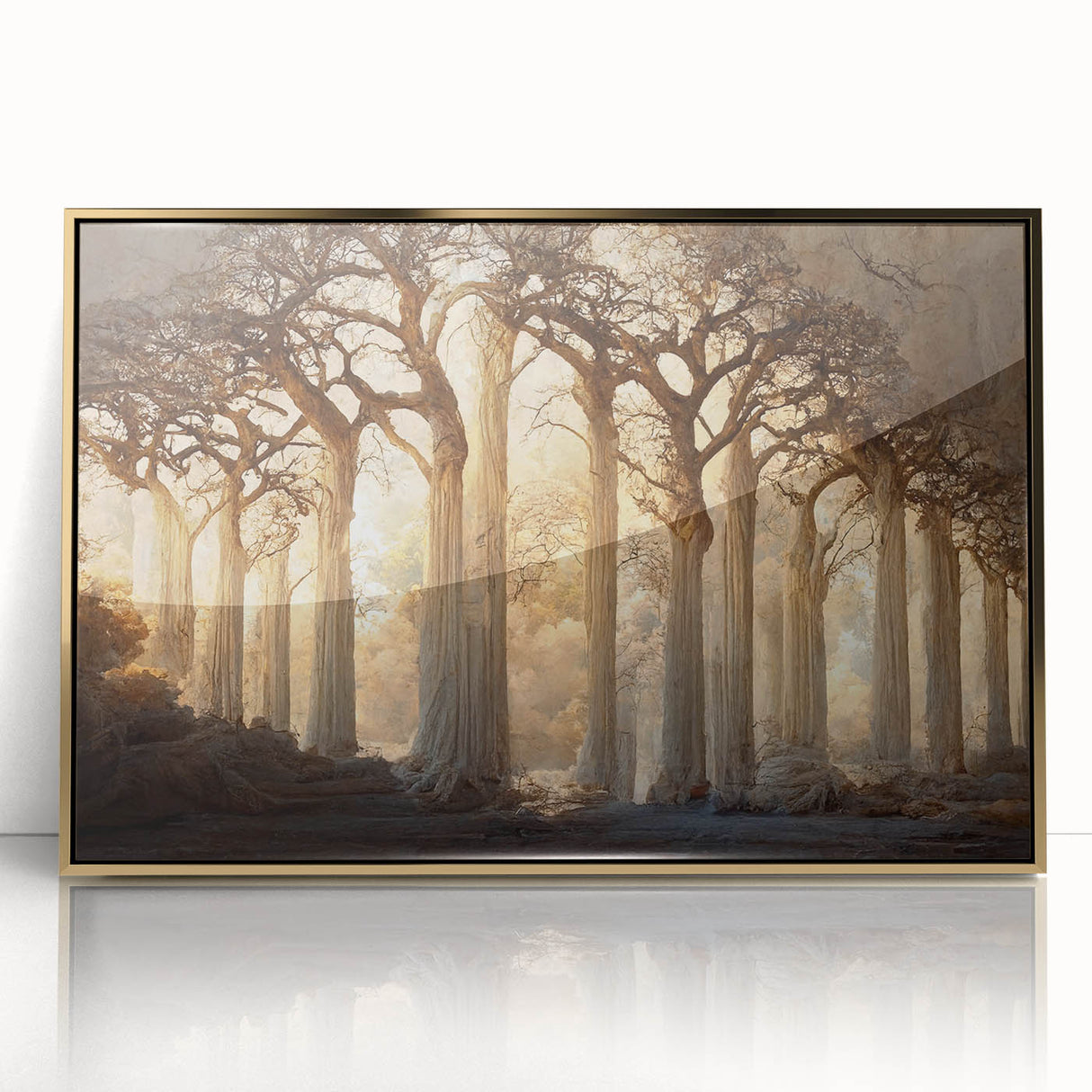 Framed abstract floral wall art featuring a vibrant gold-acrylic design, perfect for modern home decor. The artwork showcases intricate floral patterns and elegant hues, enhancing any interior space.
