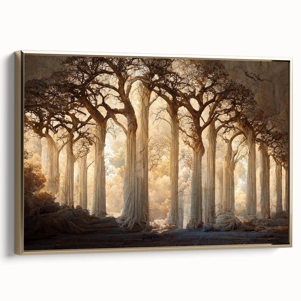 Framed canvas wall art showcasing an abstract floral design in vibrant colors with gold accents, elegantly displayed from the side, perfect for modern decor.