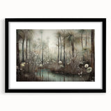 Abstract landscape wall art framed in black with mat, showcasing vibrant colors and intricate details, ideal for modern home decor and artistic expression.