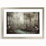 Abstract landscape wall art framed in silver with a white mat, showcasing vibrant colors and intricate details, ideal for modern home decor. Perfect for adding a touch of elegance to living spaces.