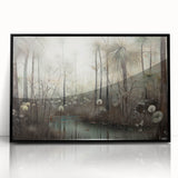 Framed abstract landscape wall art featuring vibrant colors and dynamic shapes, set in a sleek black frame, perfect for modern home decor.