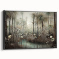 Framed abstract landscape wall art showcasing a blend of earthy tones and dynamic shapes, presented in a sleek black frame, perfect for modern decor.