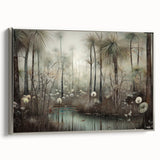 Framed abstract landscape wall art showcasing serene hues of blue and gray, complemented by a sleek silver frame, perfect for modern home decor.