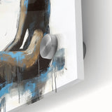 Close-up of a vibrant abstract figurative acrylic painting on glass, showcasing intricate brush strokes and vivid colors, ideal for modern decor.