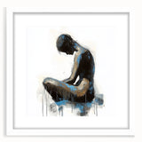 Abstract figurative art print displayed in a white frame with a mat, showcasing vibrant colors and dynamic shapes, ideal for modern home decor.