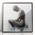 Framed abstract figurative artwork in black acrylic, showcasing modern design with fluid shapes and dynamic colors, perfect for contemporary home decor.