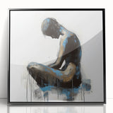 Framed abstract figurative artwork in black acrylic, showcasing modern design with fluid shapes and dynamic colors, perfect for contemporary home decor.