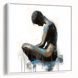 Framed abstract figurative canvas art in a sleek white frame, showcasing vibrant colors and dynamic shapes, perfect for modern home decor. Ideal for adding a contemporary touch to living spaces or galleries.