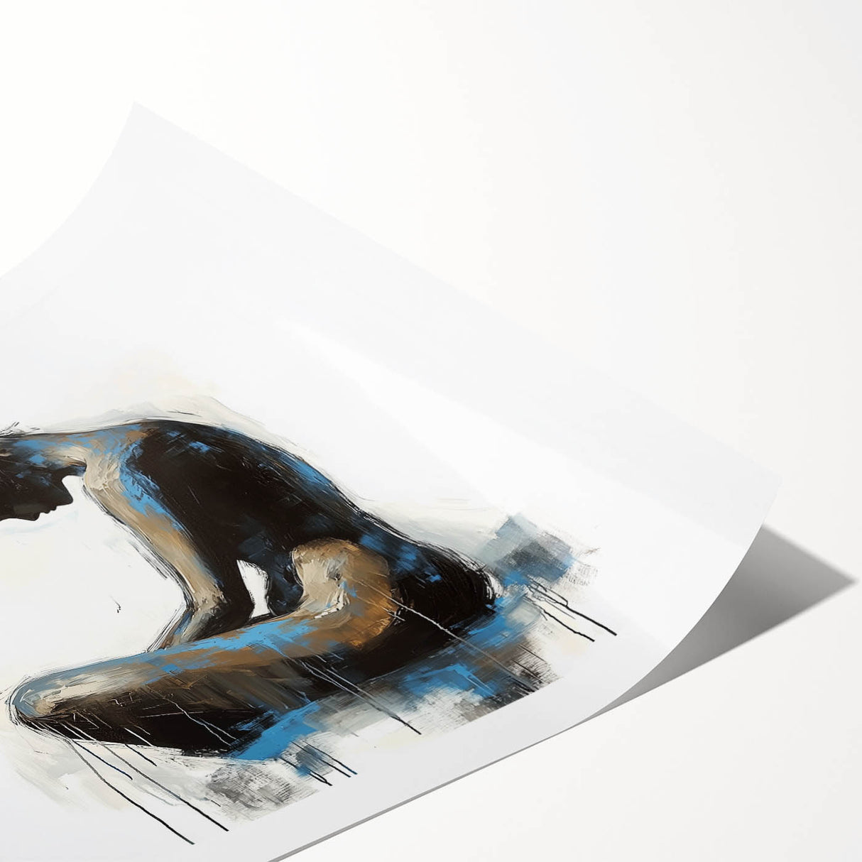 Abstract figurative art print featuring vibrant colors and dynamic shapes, elegantly rolled and packaged in a durable cardboard tube for easy transport and display. Perfect for modern decor enthusiasts seeking unique wall art.