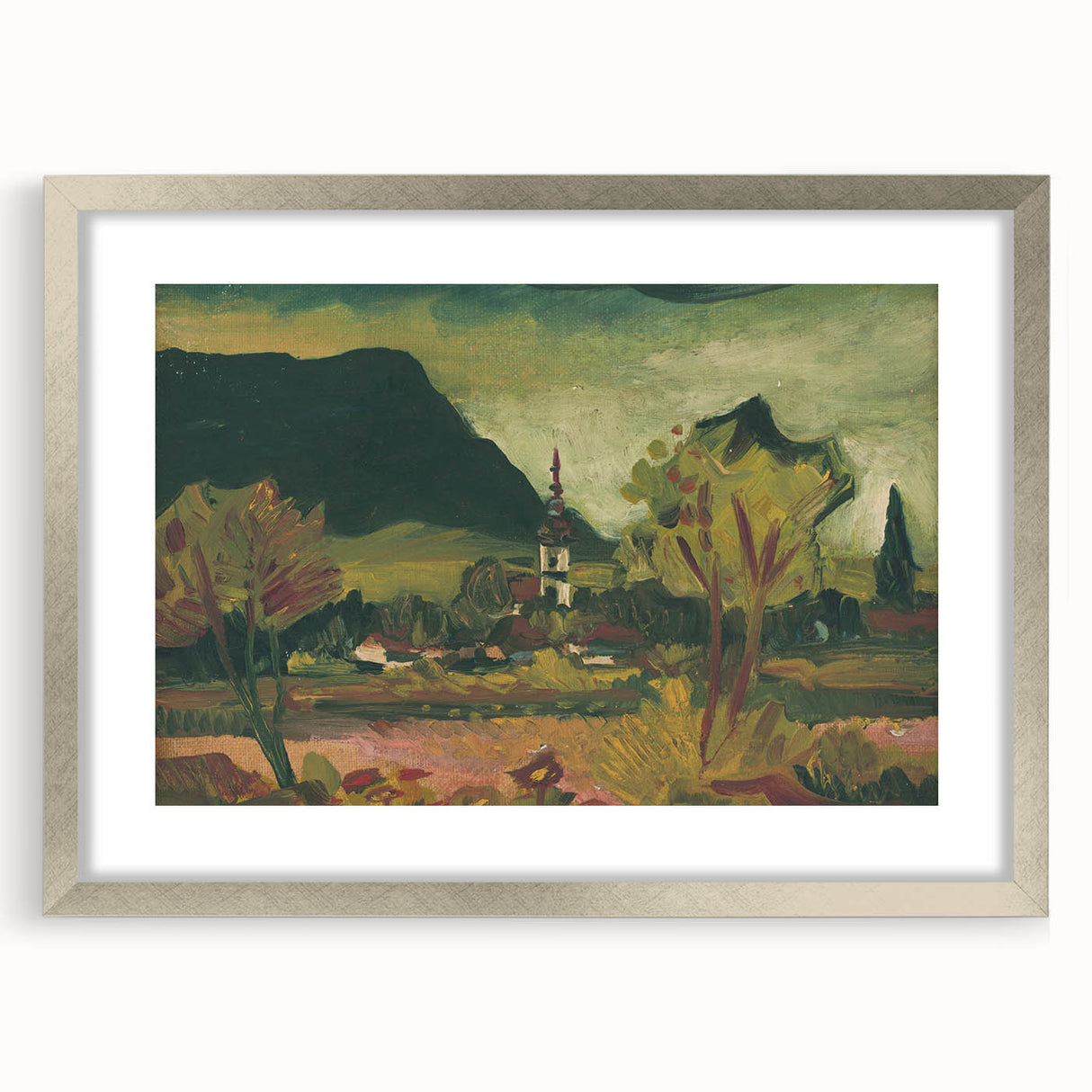 Expressionist Landscape with Church - Vibrant Nature-Inspired Wall Art