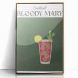 Large art print of a mid-century modernist food and drinks motif in gold tones on framed acrylic.