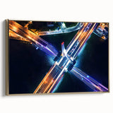 Framed canvas art showcasing a stunning landscape bridge design with golden accents, ideal for home decor. Side view highlights intricate details and vibrant colors.