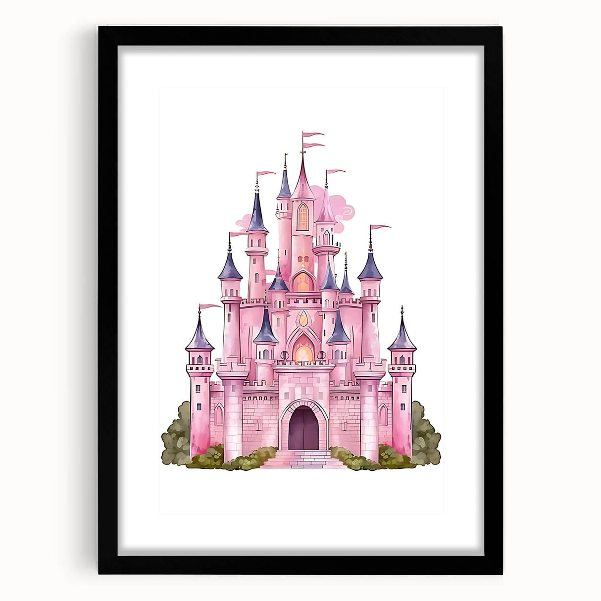 Girls Bedroom Art – Enchanted Pink Castle Illustration for Kids