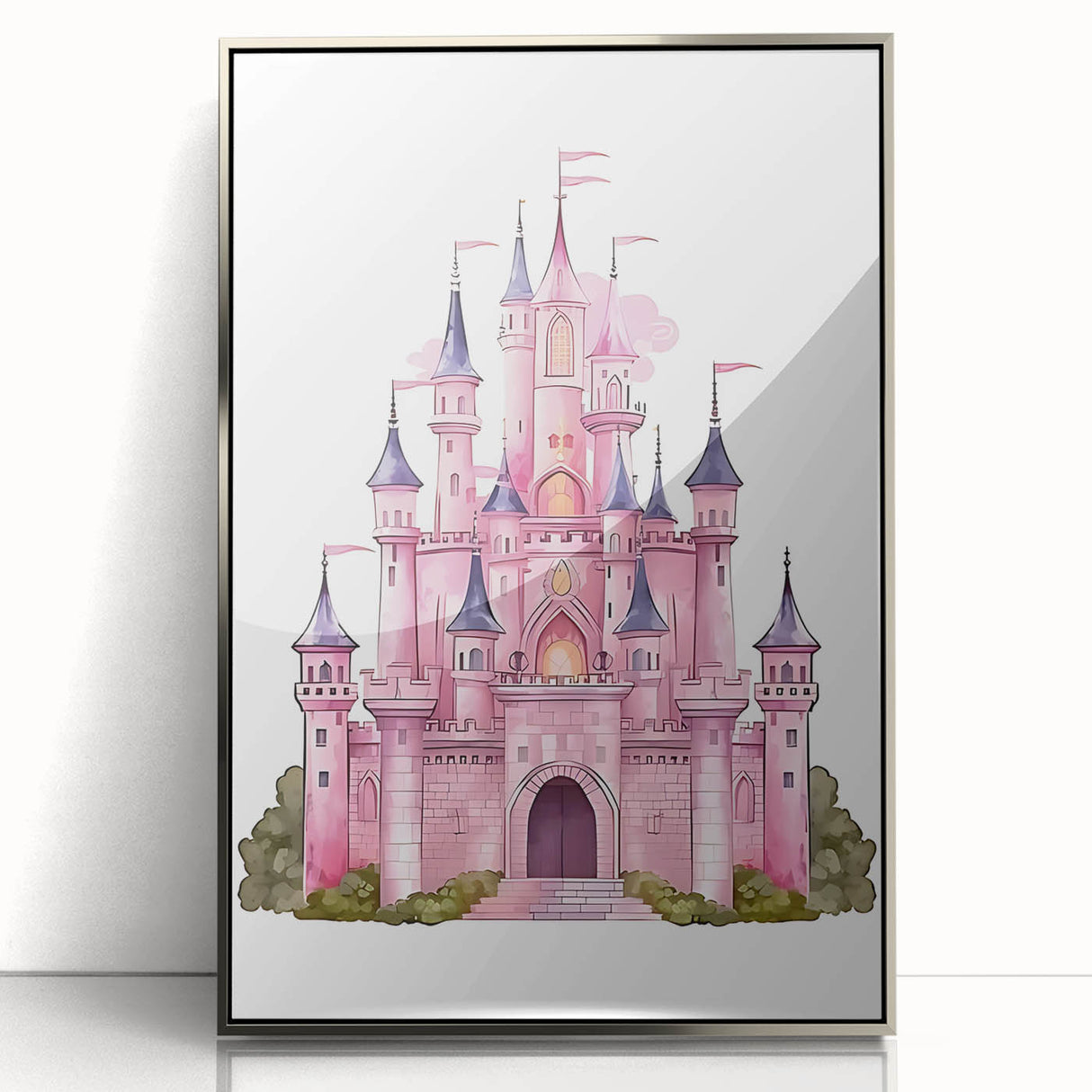 Girls Bedroom Art – Enchanted Pink Castle Illustration for Kids
