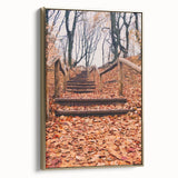 Framed canvas depicting a vintage-style landscape with autumnal trees in muted gold and black tones, ideal for bedroom decor.