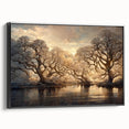 Framed canvas wall art showcasing an abstract floral design in vibrant colors, elegantly displayed from a black side view, perfect for modern home decor.