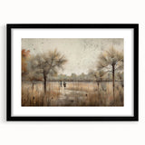Abstract landscape wall art framed with a black mat, showcasing vibrant colors and intricate patterns, perfect for modern home decor. Ideal for enhancing living spaces.