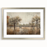 Abstract landscape wall art framed in silver with a white mat, showcasing vibrant colors and dynamic shapes, perfect for modern home decor.