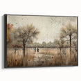 Framed abstract landscape wall art in a sleek black frame, showcasing vibrant colors and dynamic shapes, ideal for modern home decor and artistic settings.