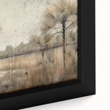 Close-up of framed abstract landscape wall art featuring vibrant blues and greens, showcasing textured brush strokes and a modern aesthetic, ideal for home decor.