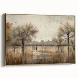 Framed abstract landscape wall art featuring gold accents, showcasing a modern design with rich textures and a sleek side view, perfect for contemporary decor.