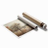 Abstract landscape wall art print showcasing vibrant colors and fluid shapes, designed to inspire tranquility and creativity, rolled and ready for framing.