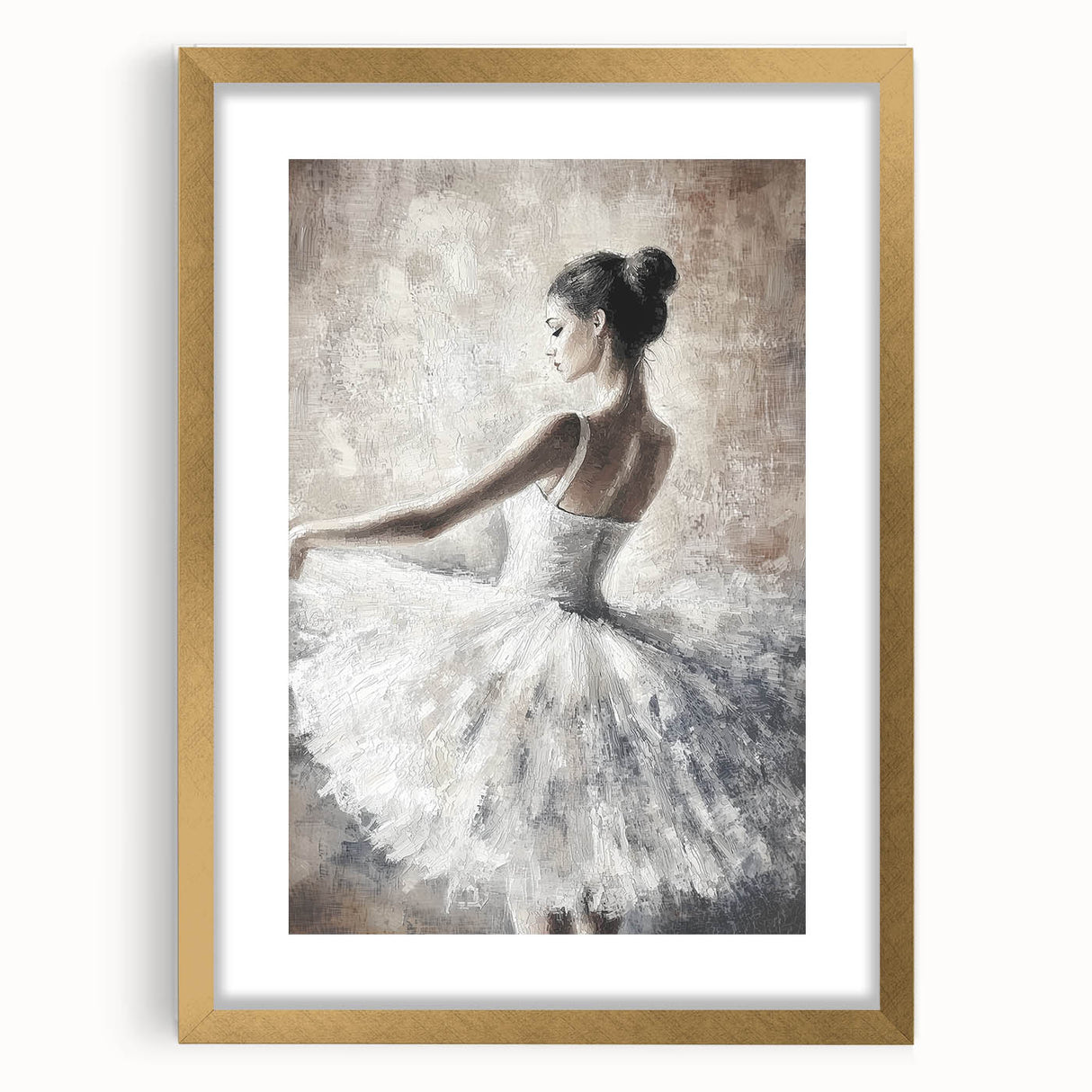 Abstract figurative art frame with a gold mat, showcasing a modern design that adds elegance to any decor, perfect for contemporary interiors.
