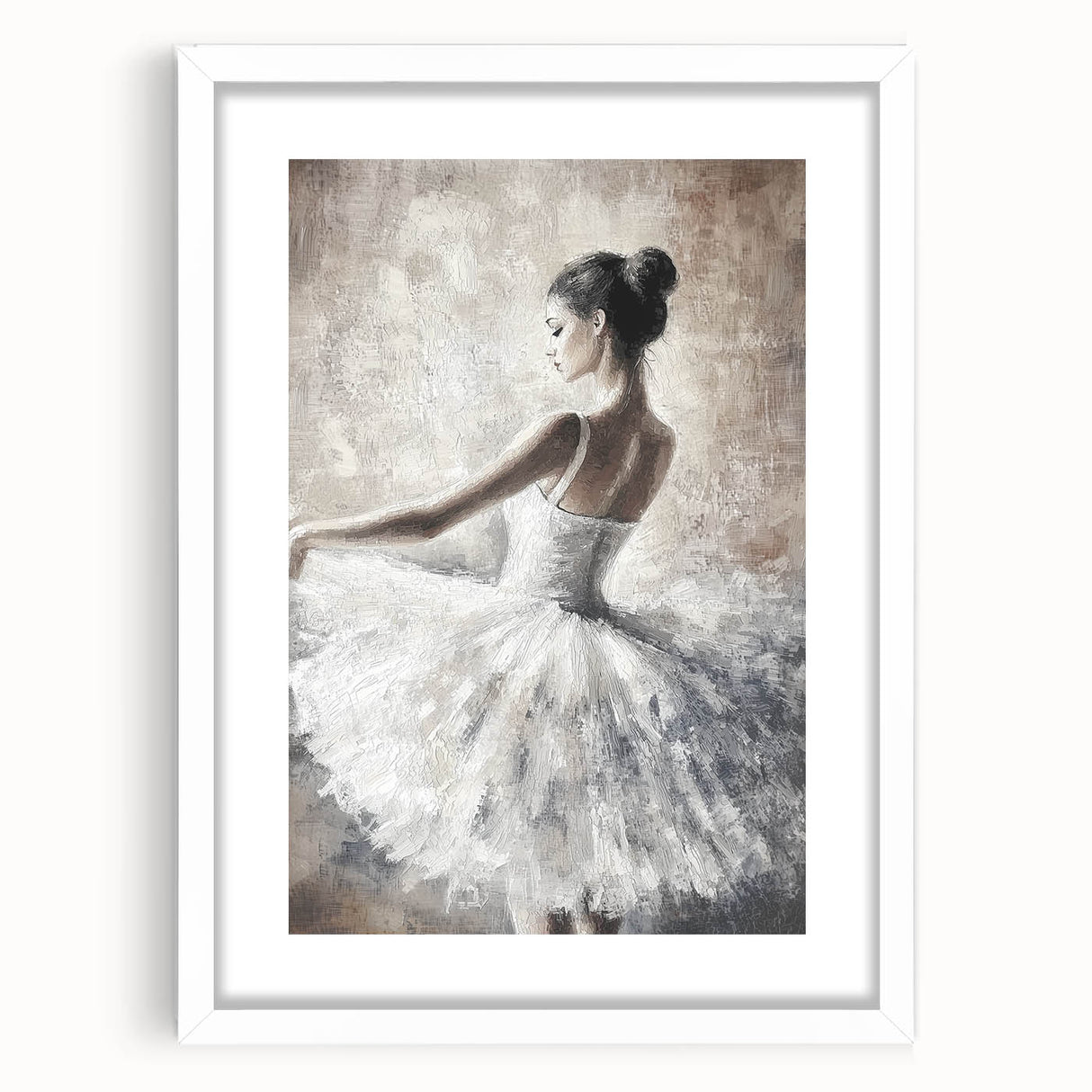 Abstract figurative artwork framed in a white mat, showcasing vibrant colors and dynamic shapes. Ideal for modern home decor, adding artistic flair to any space.