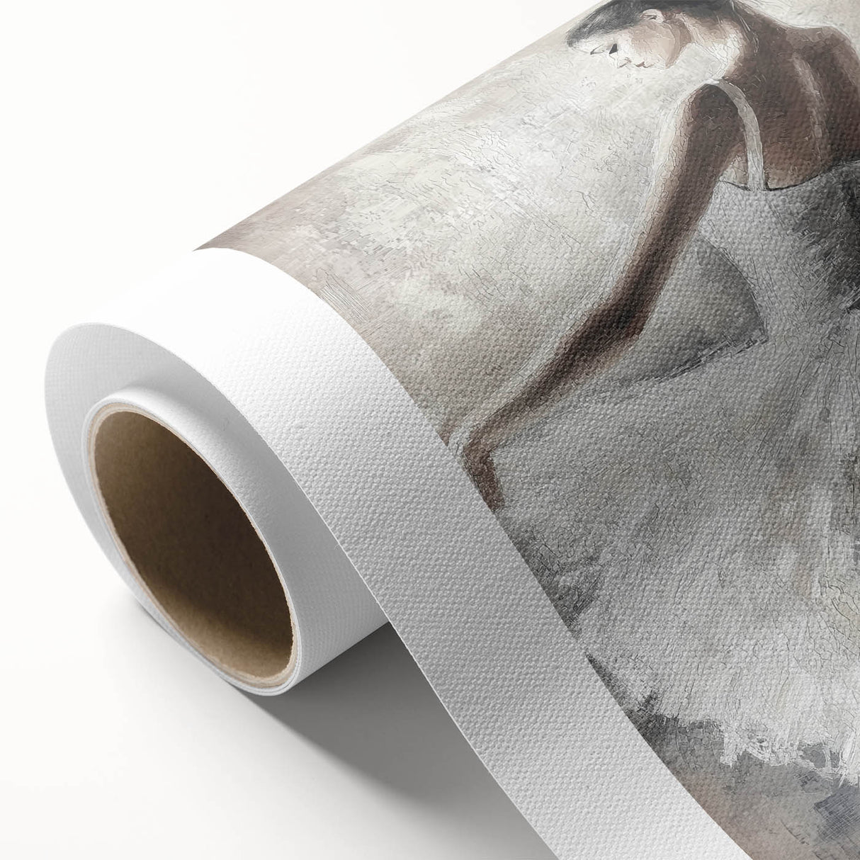 Abstract figurative art canvas roll showcasing vibrant colors and dynamic shapes, perfect for modern home decor, packaged securely in a protective tube.