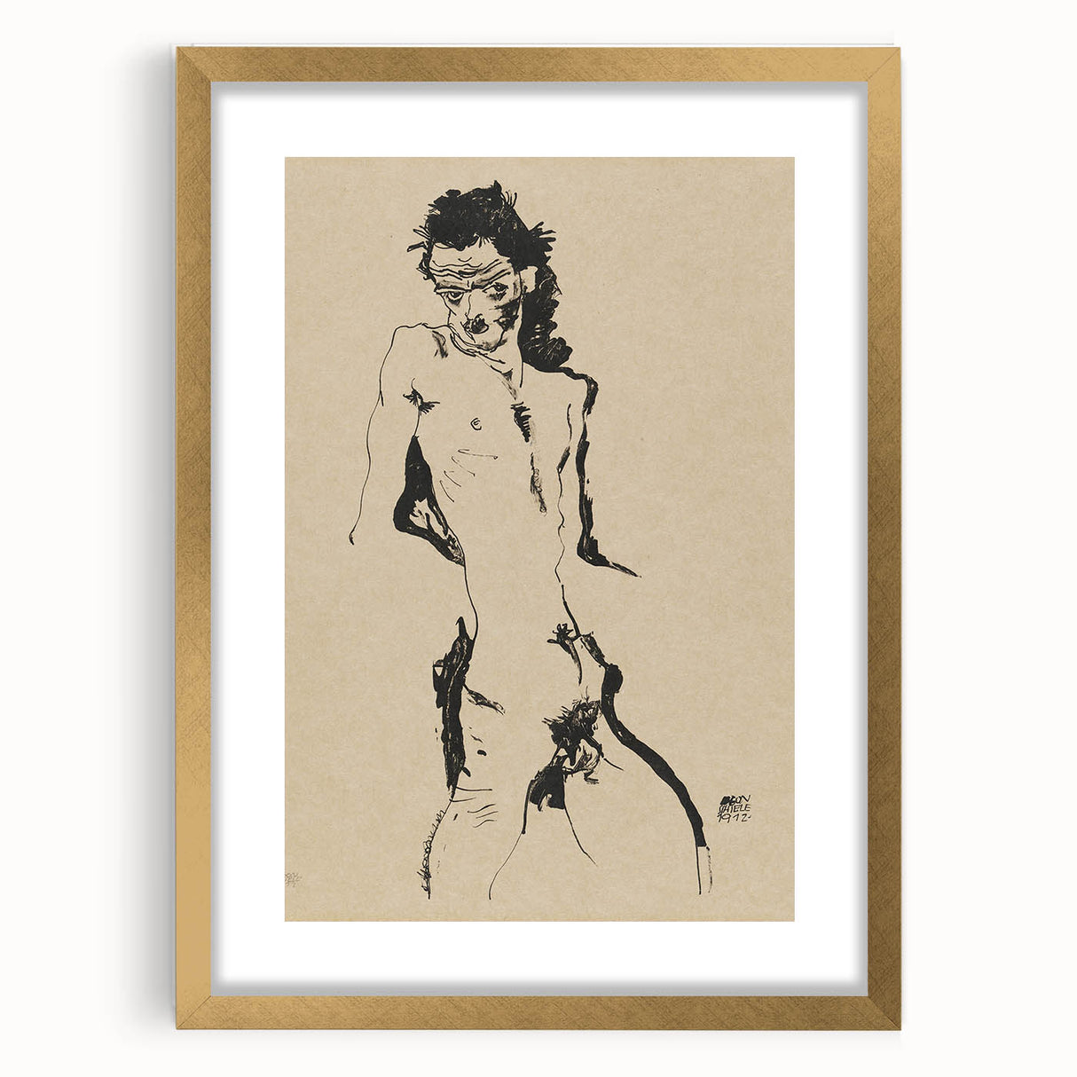 Egon Schiele's Male Nude - Expressionist Self-Portrait Wall Art