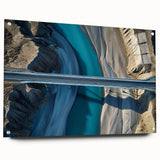 Landscape bridge design in acrylic glass, showcasing a side view with visible pins, highlighting modern architectural aesthetics and vibrant colors. Perfect for contemporary decor.