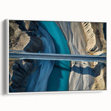 Framed canvas art showcasing a serene landscape bridge scene, featuring lush greenery and a clear blue sky, ideal for home decor or office spaces.