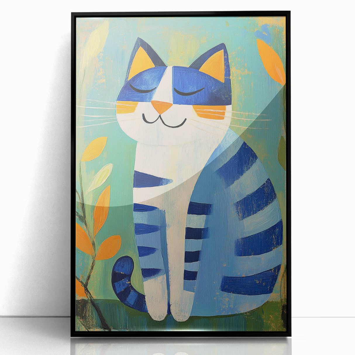 Nursery Wall Art – Playful Blue Cat Illustration for Kids' Room