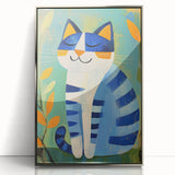 Nursery Wall Art – Playful Blue Cat Illustration for Kids' Room