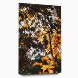 Large abstract wall art in vibrant orange and red tones on acrylic glass, ideal for bedroom or dining room decor.