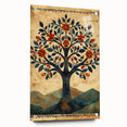 Abstract floral wall art displayed in a sleek acrylic frame, showcasing vibrant colors and intricate patterns, perfect for modern home decor. The side view highlights the glass finish and pin mounting, emphasizing its contemporary aesthetic.