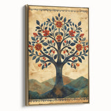 Framed canvas wall art featuring abstract floral designs in vibrant colors with a gold frame, showcasing an elegant side view that enhances any decor.