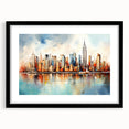Abstract landscape wall art featuring a black frame and mat, showcasing vibrant colors and fluid shapes, ideal for modern home decor and artistic expression.