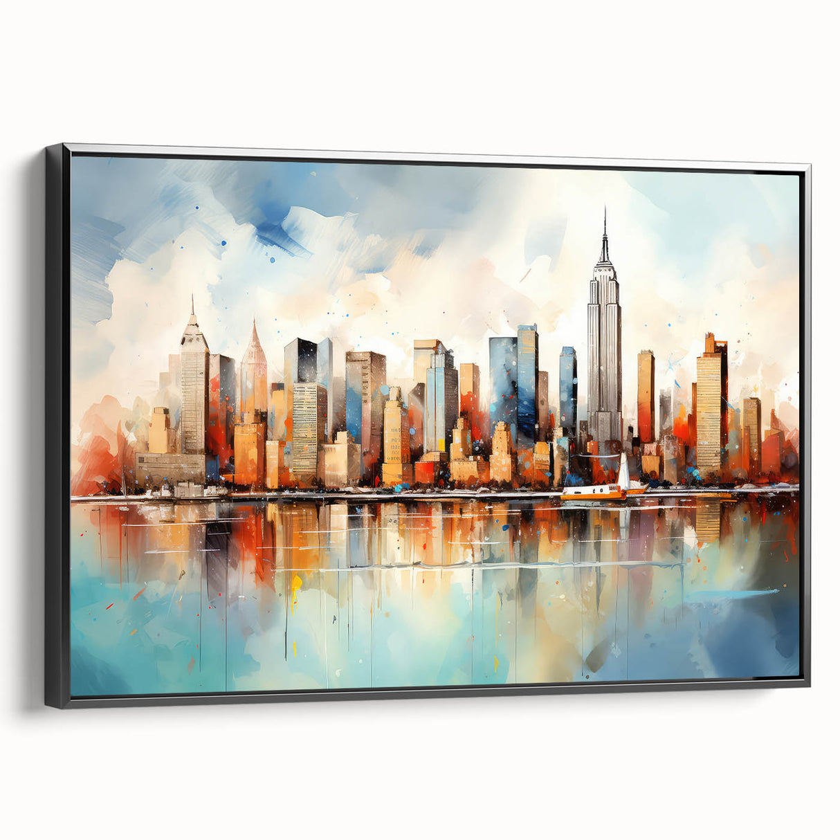 Framed canvas wall art showcasing an abstract landscape design with earthy tones and black framing, perfect for modern home decor. Side view highlights the artwork's depth and texture, enhancing the aesthetic appeal for interior settings.