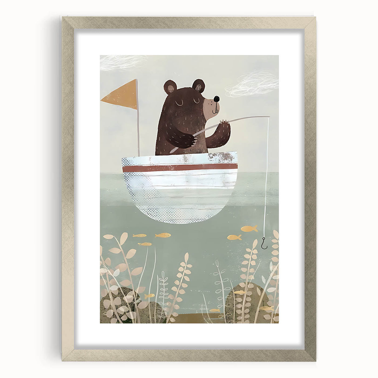 Kids Room Art Prints – Cozy Bear Fishing Illustration for Nursery