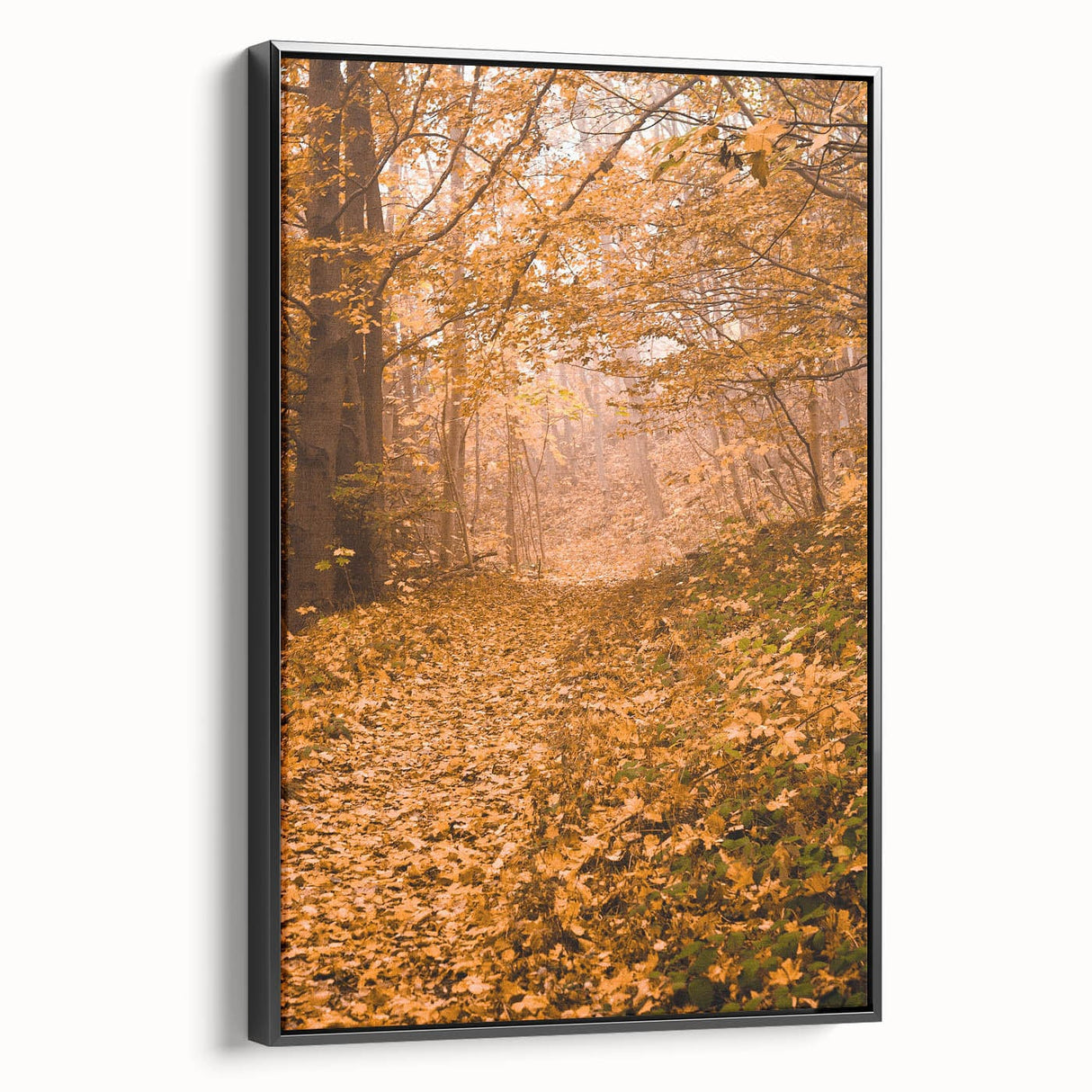 Black and white framed canvas depicting a vintage-style landscape painting, ideal for bedroom wall decor.