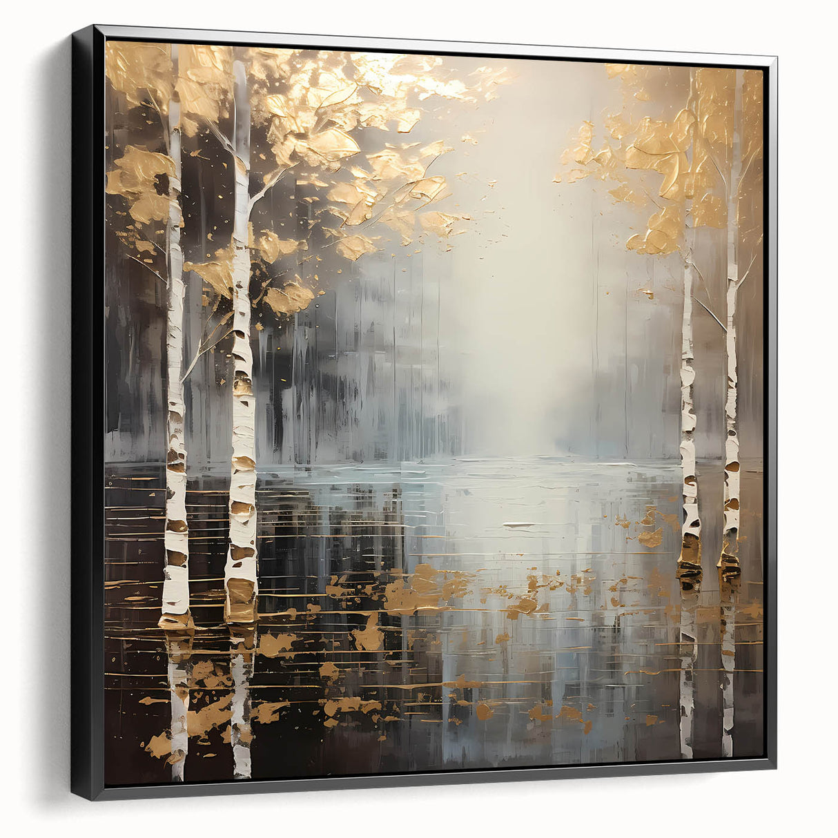 Framed canvas wall art showcasing an abstract landscape design in earthy tones, featuring a sleek black frame and a side view perspective to highlight depth and texture.