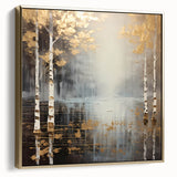 Framed abstract landscape wall art showcasing a harmonious blend of silver and gold tones, perfect for modern home decor. Ideal for enhancing living spaces with elegance.