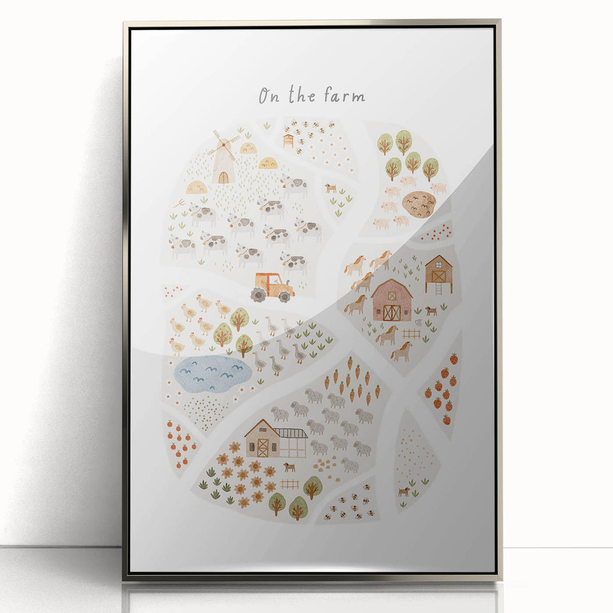 Kids Educational Wall Art - Illustrated Farm Life Learning Print