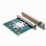 Children's Wall Decor – Quirky Blue Cat Illustration for Kids