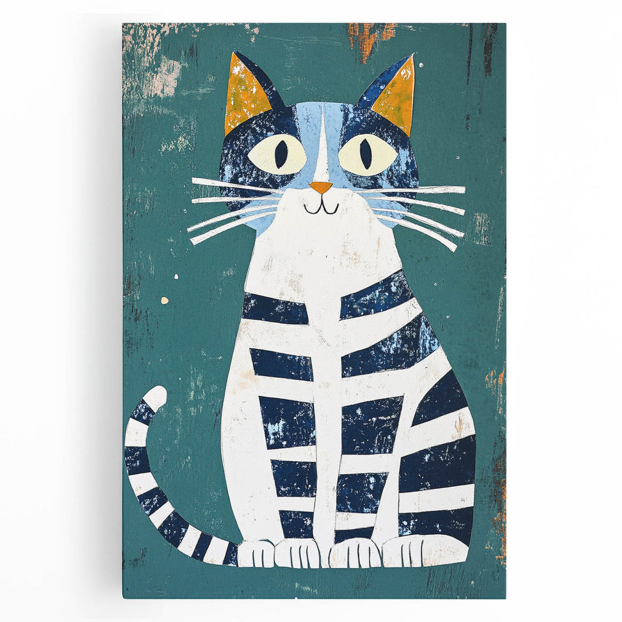 Children's Wall Decor – Quirky Blue Cat Illustration for Kids